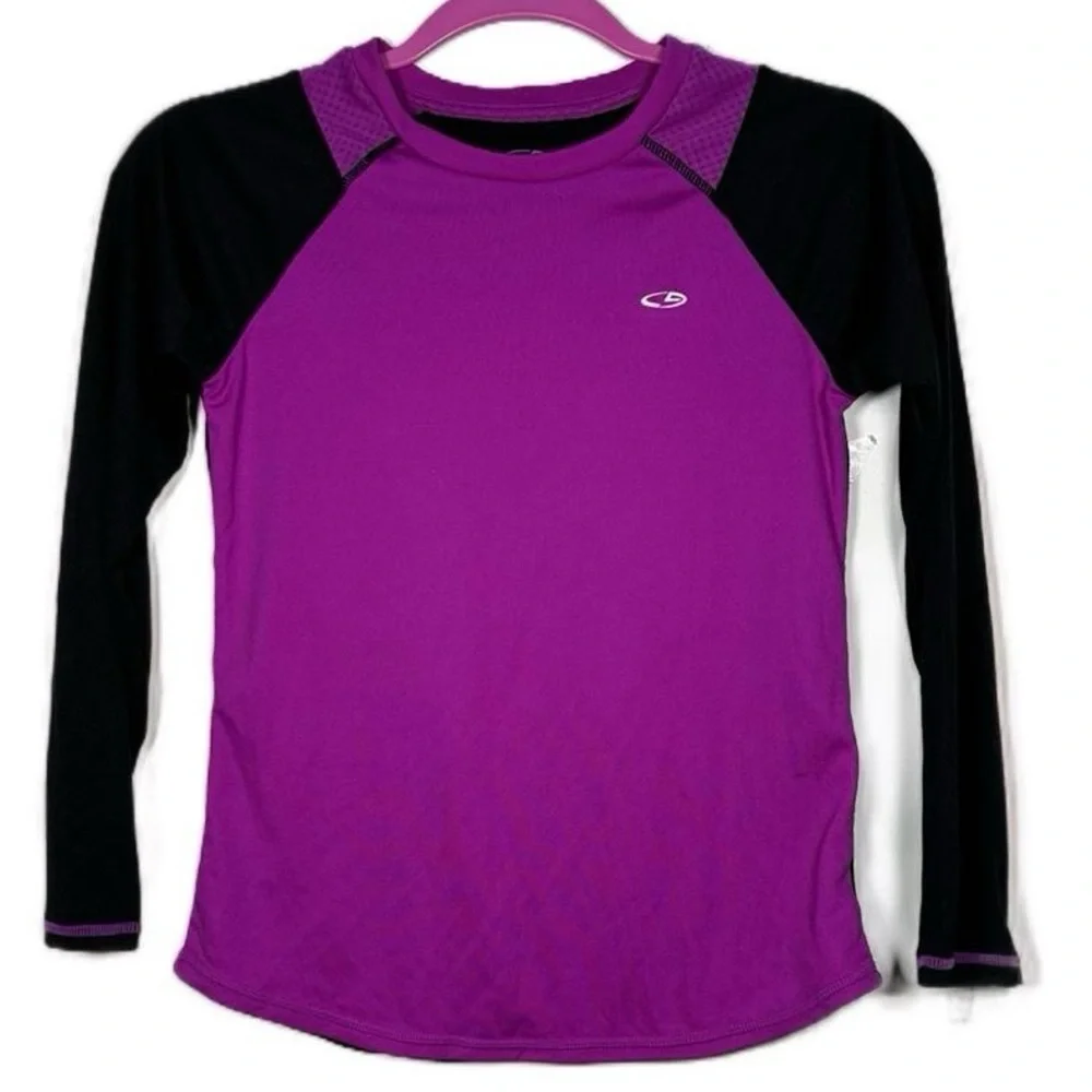 Champion Duo Dry Magenta Black Long Sleeve Athletic Workout Shirt tee L‎ 10-12